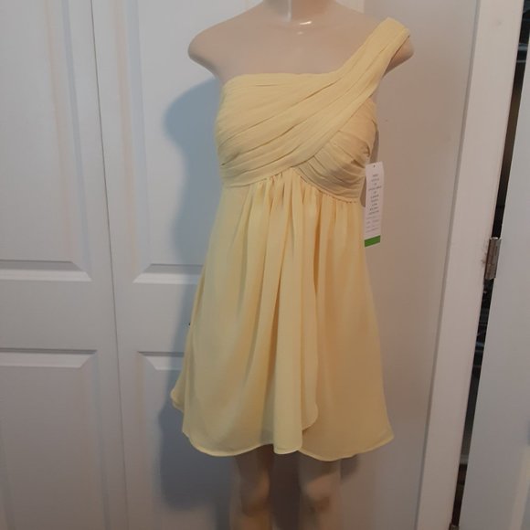 Bill Levkoff  Butter or Canary Yellow Chiffon One Shoulder Faux Wrap Sho… - Picture 2 of 16